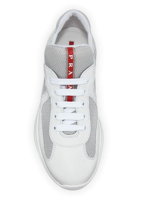 prada barca leather and mesh sneakers|miuccia prada shoes.